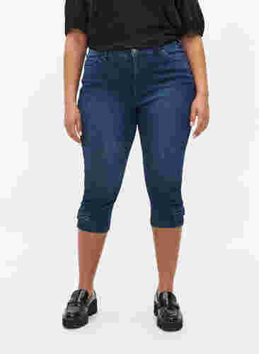 Long cotton denim shorts, Dark blue denim, Model image number 2