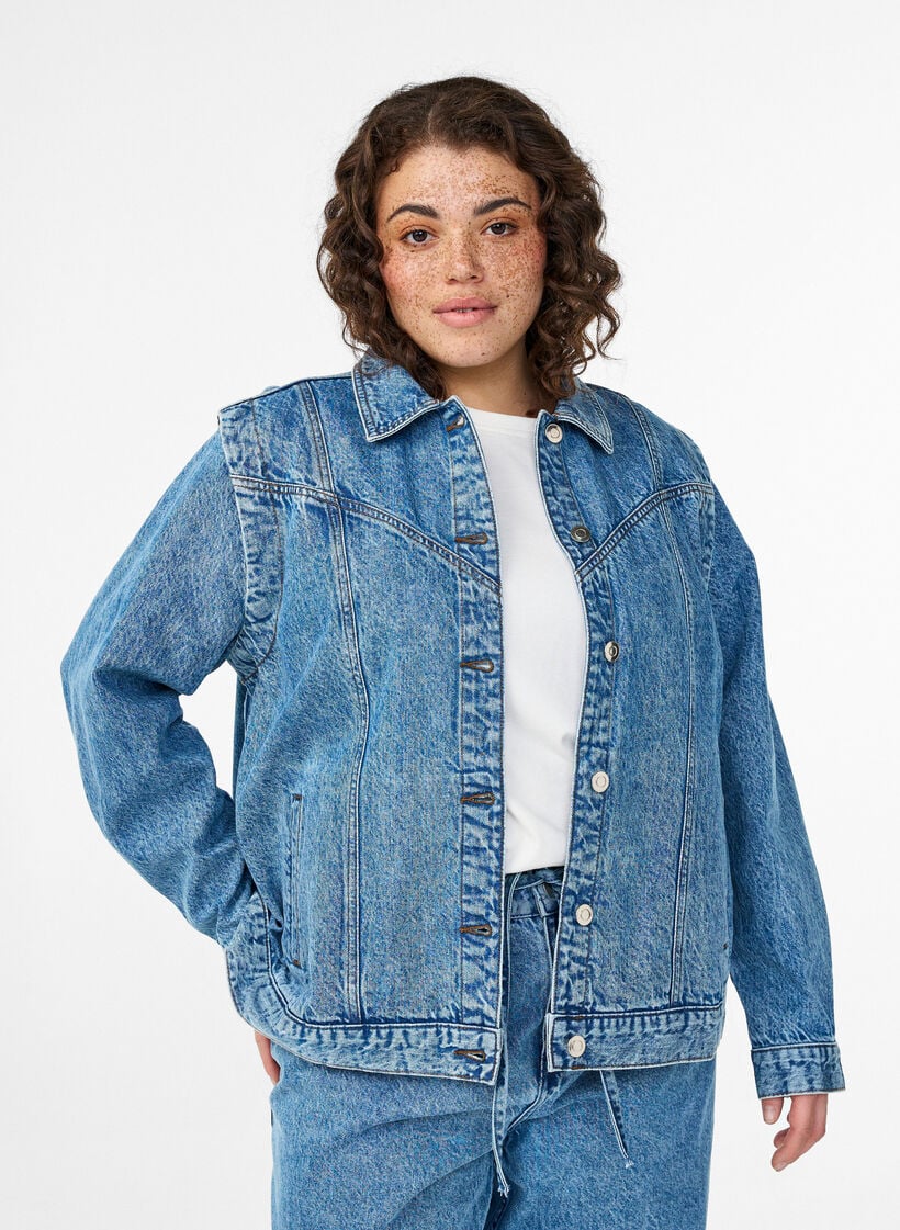 Denim jacket with detachable sleeves, Light Blue, Model image number 0