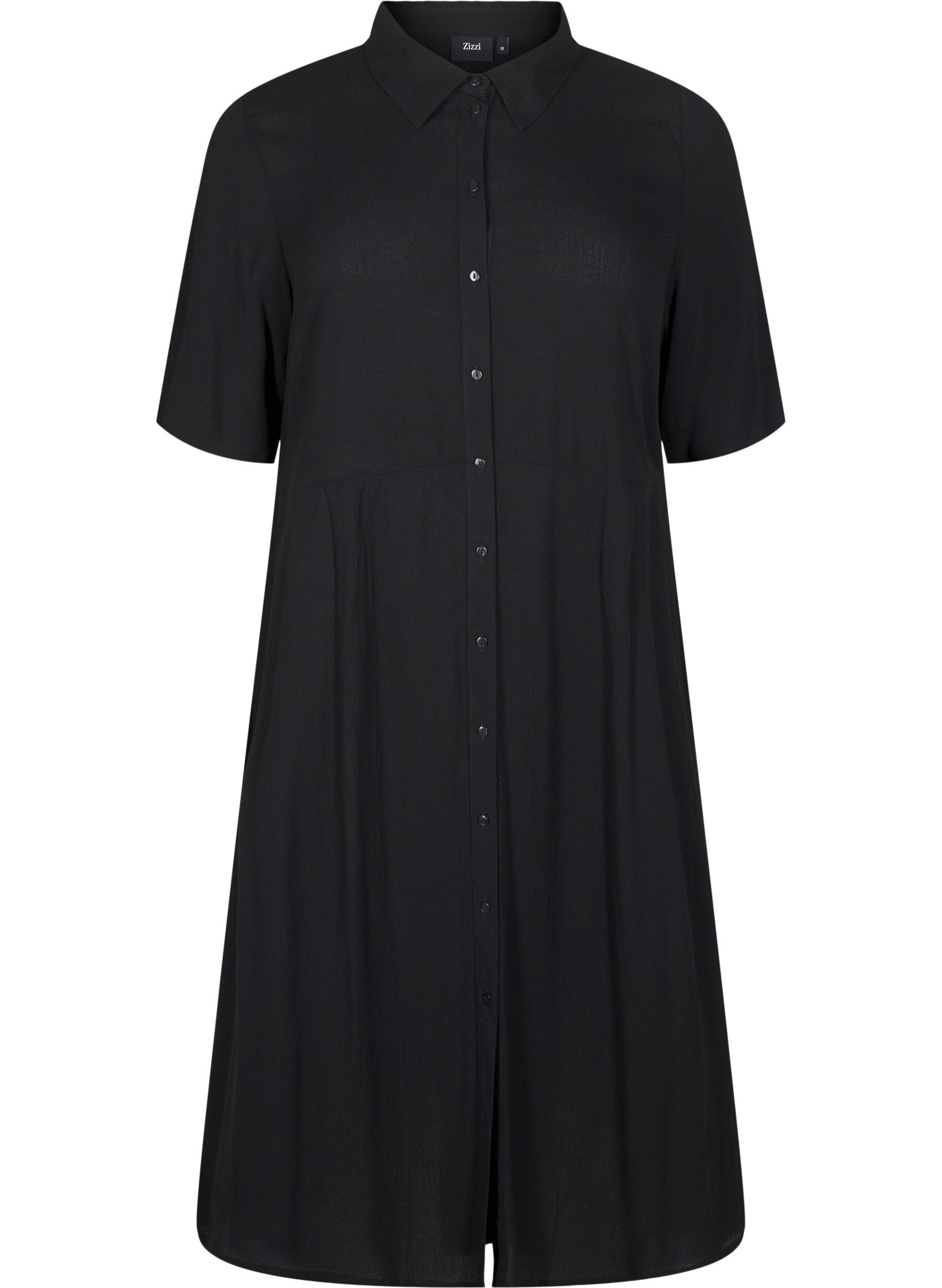 Zizzifashion Midi shirt dress with short sleeves, Black, Packshot image number 0