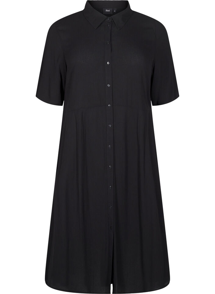 Midi shirt dress with short sleeves, Black, Packshot image number 0