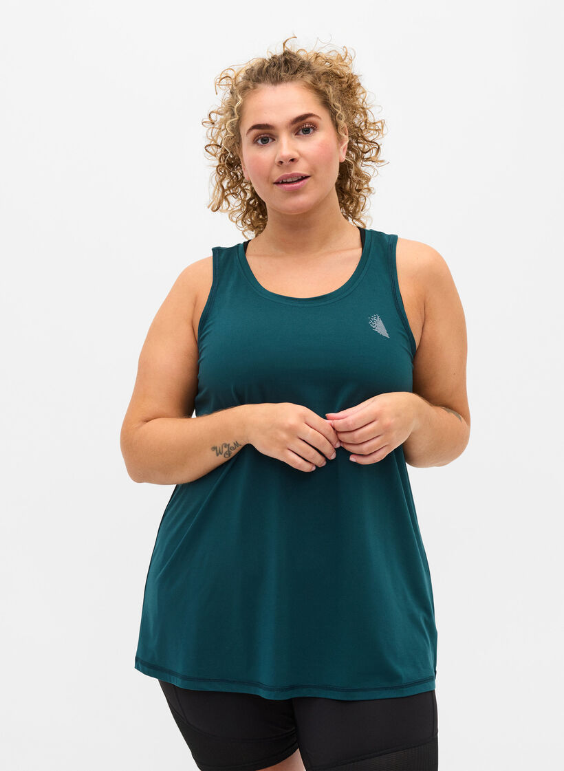 Plain-coloured sports top with round neck, Green, Model image number 0