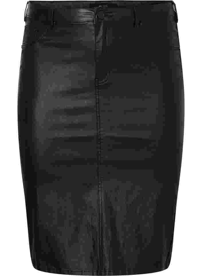 Coated skirt with slit, Black, Packshot image number 0
