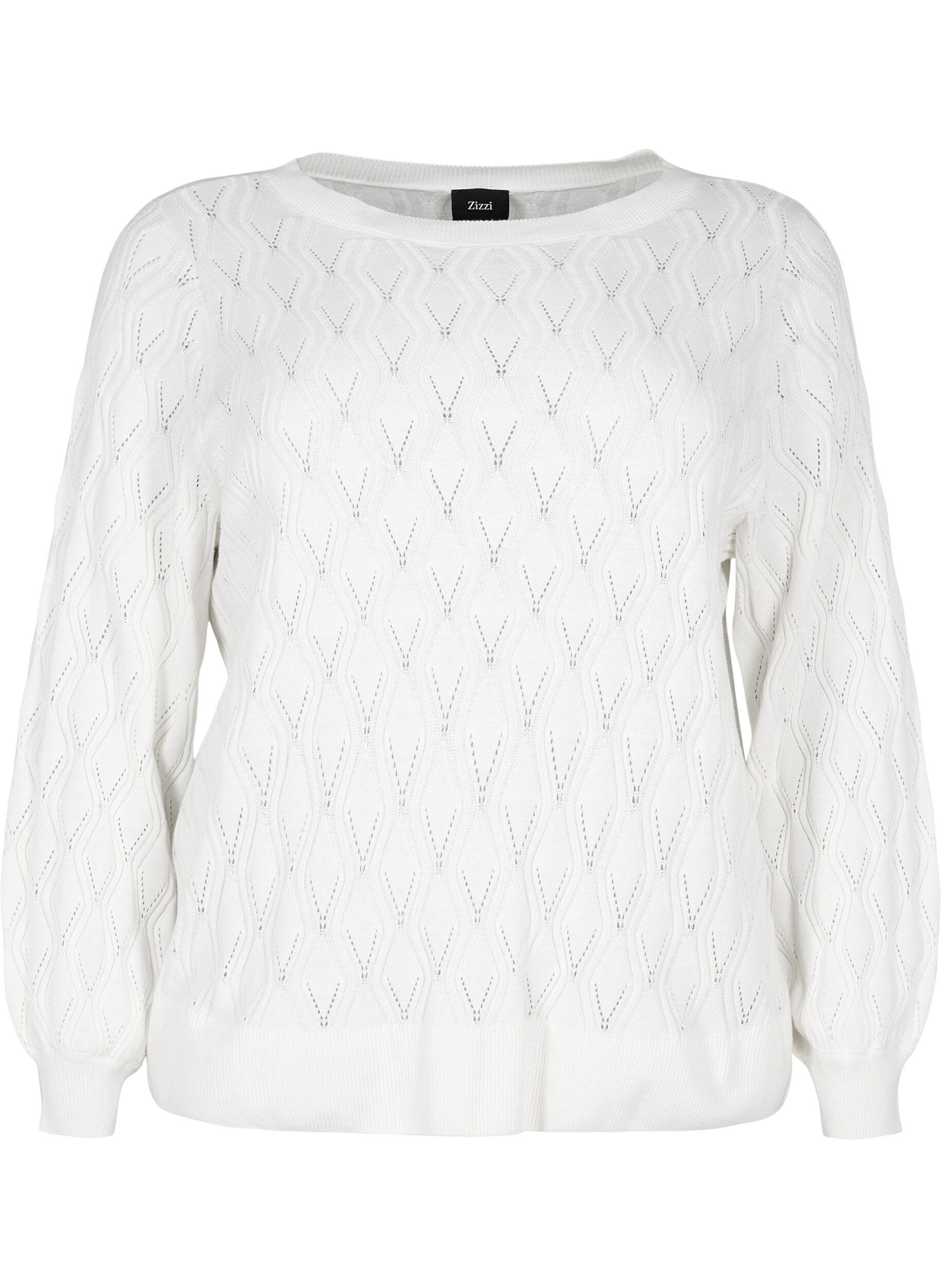 Zizzifashion Pullover with hole pattern and boat neck	, Cloud Dancer, Packshot image number 0