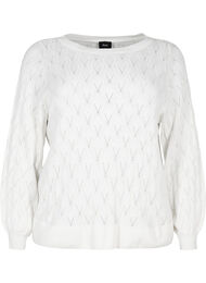 Pullover with hole pattern and boat neck	, Cloud Dancer, Packshot