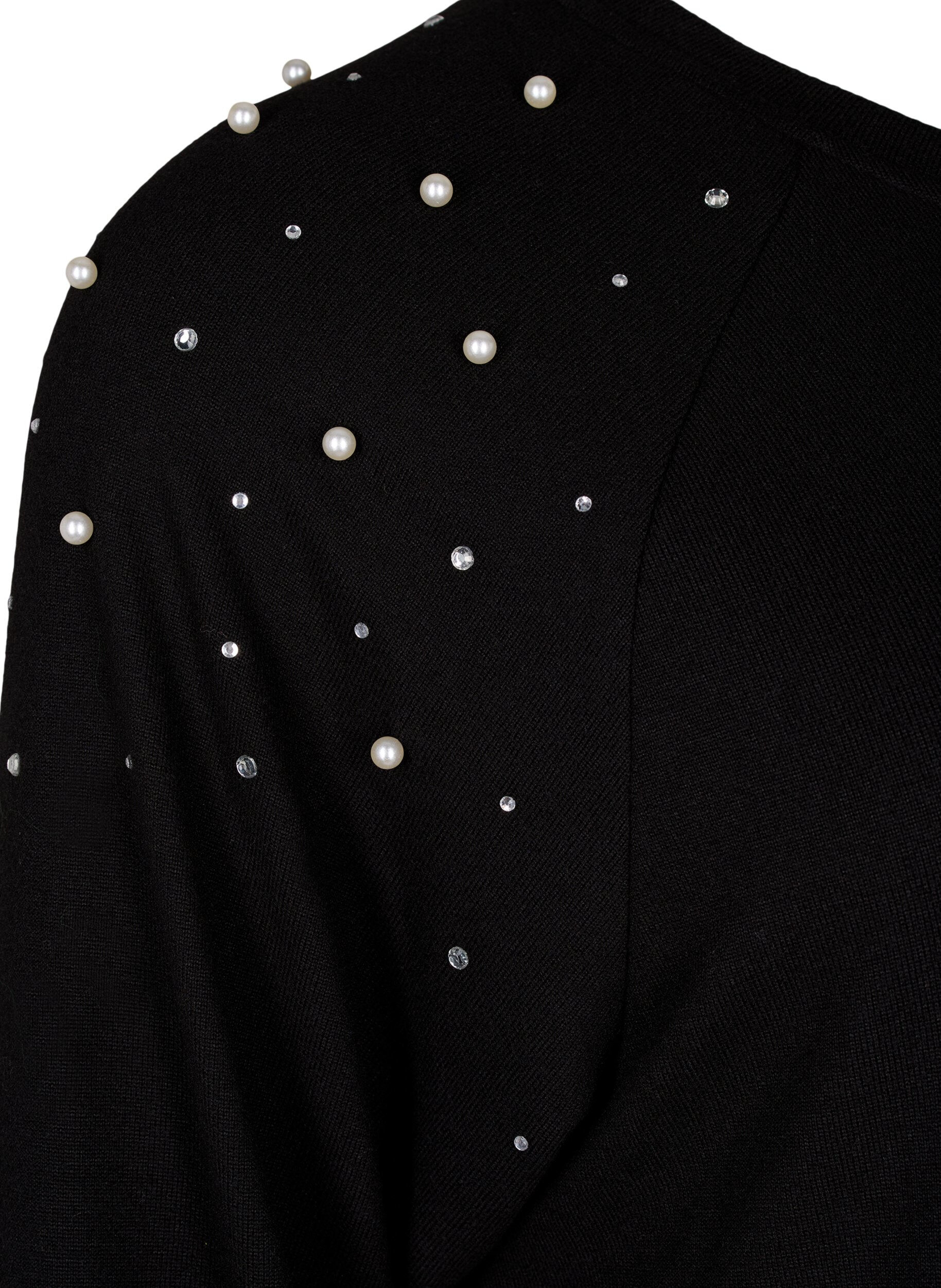 Zizzifashion Long-sleeved dress with pearls, Black, Packshot image number 3