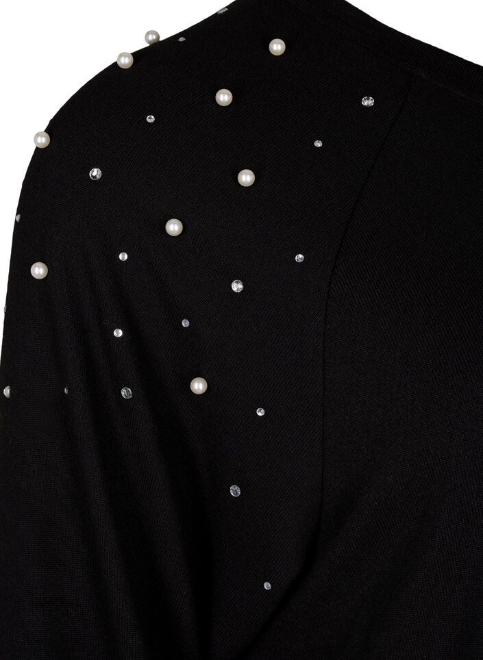 Long-sleeved dress with pearls, Black, Packshot image number 3