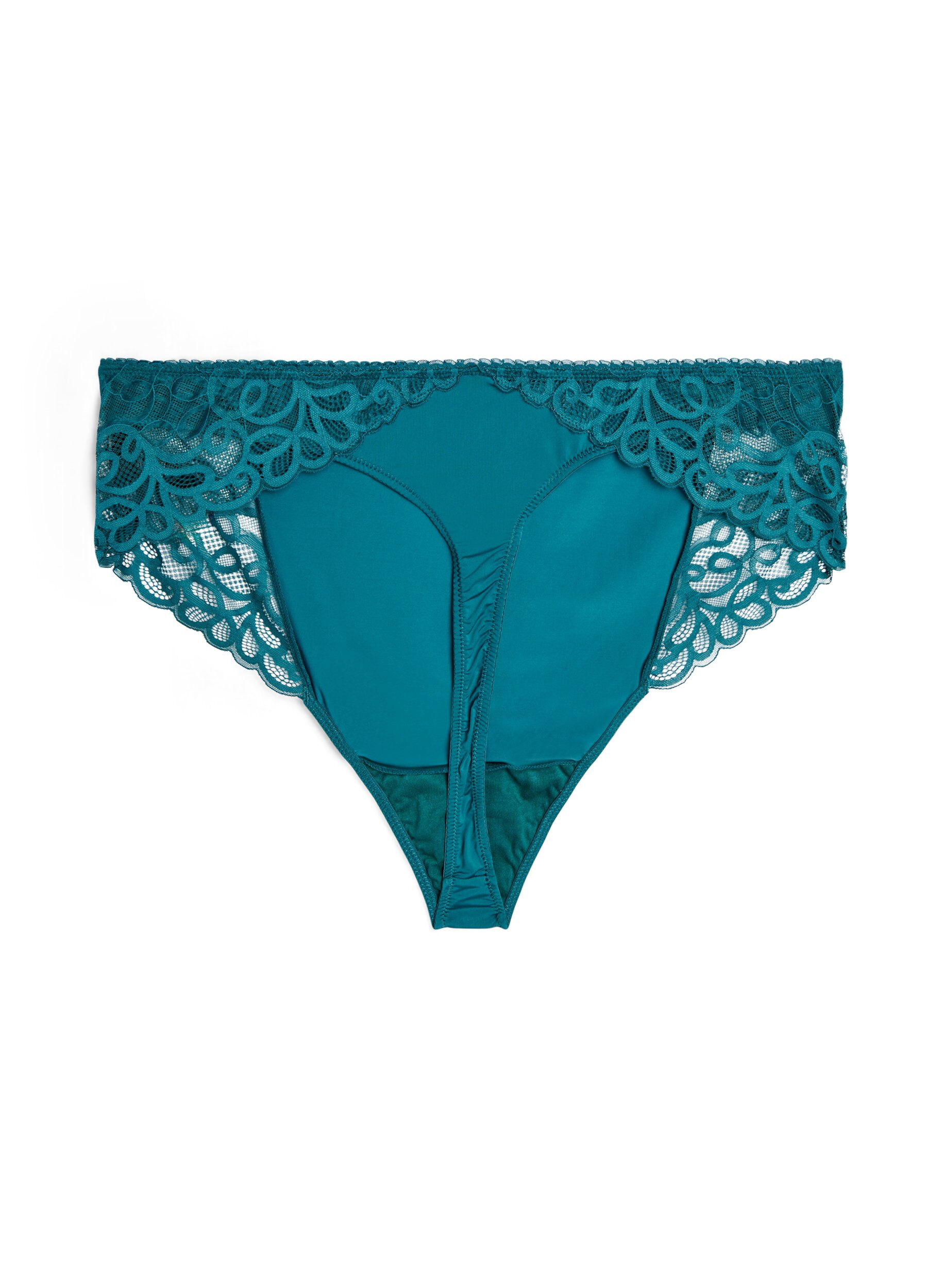 Zizzifashion Microfiber thong with lace and regular waist, Green, Packshot image number 1