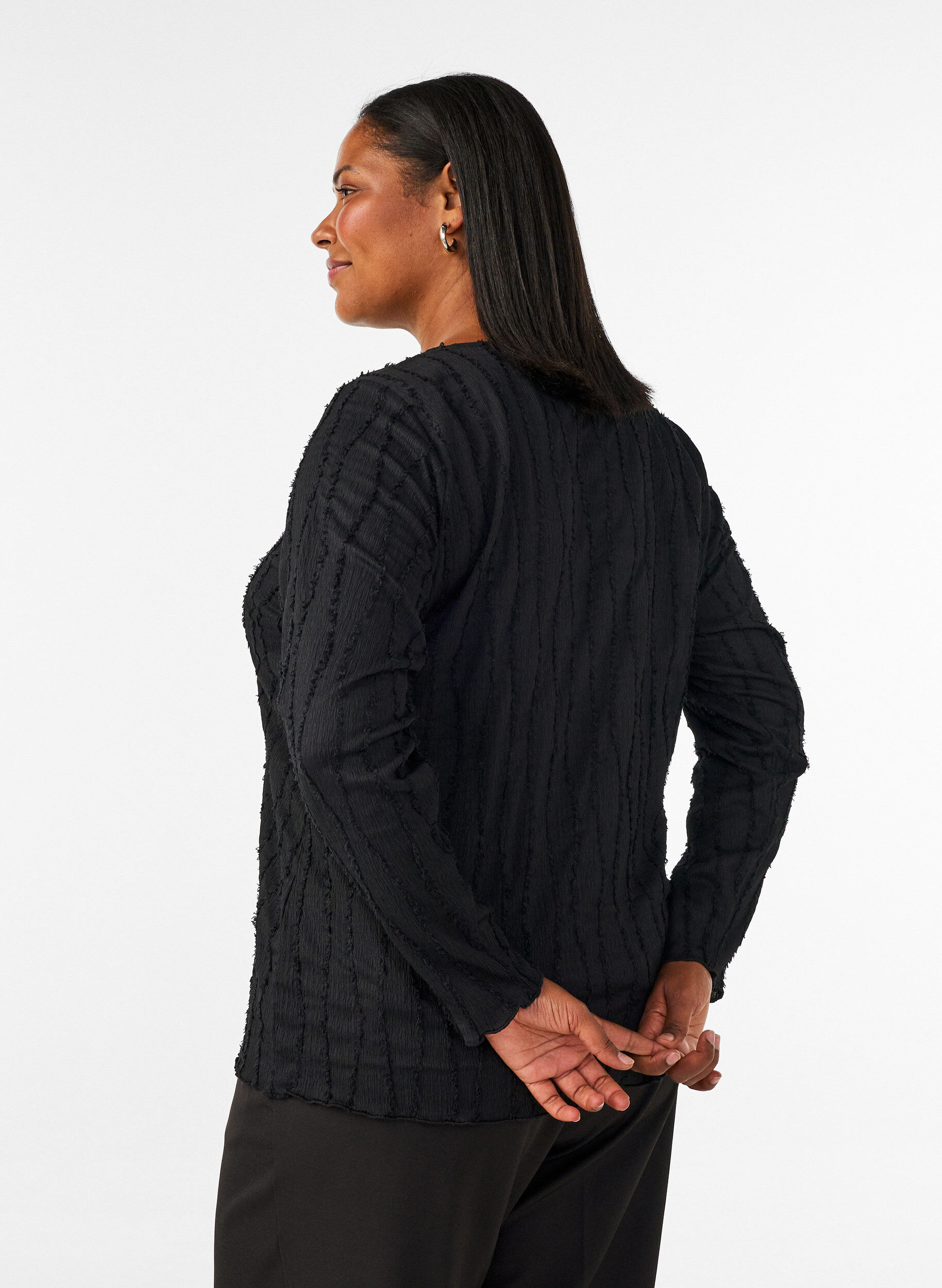 ZizzifashionJersey blouse with a wavy texture, Black, Model image number 2