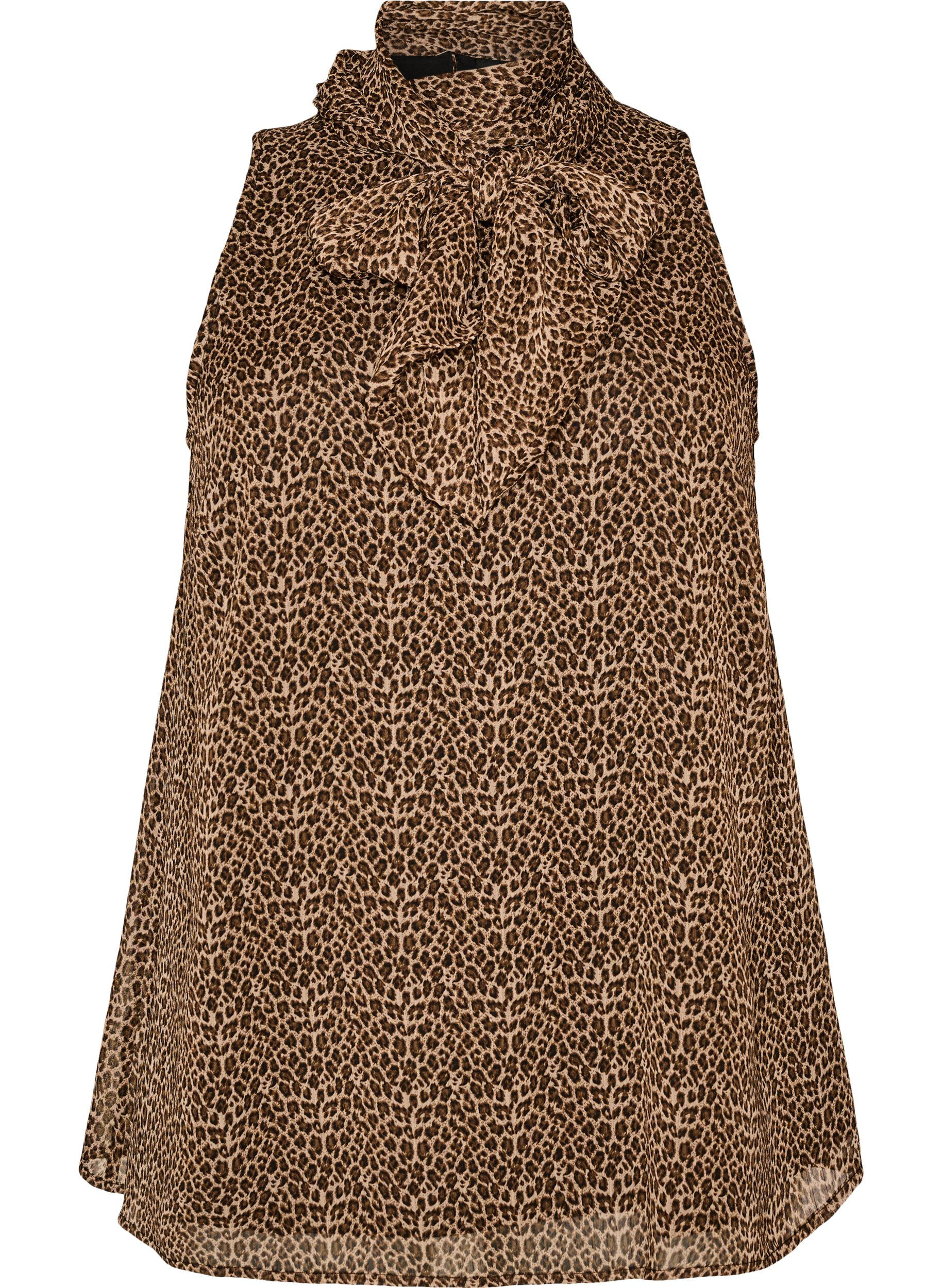 ZizzifashionHigh-neck sleeveless blouse with a bow, Brown, Packshot image number 0