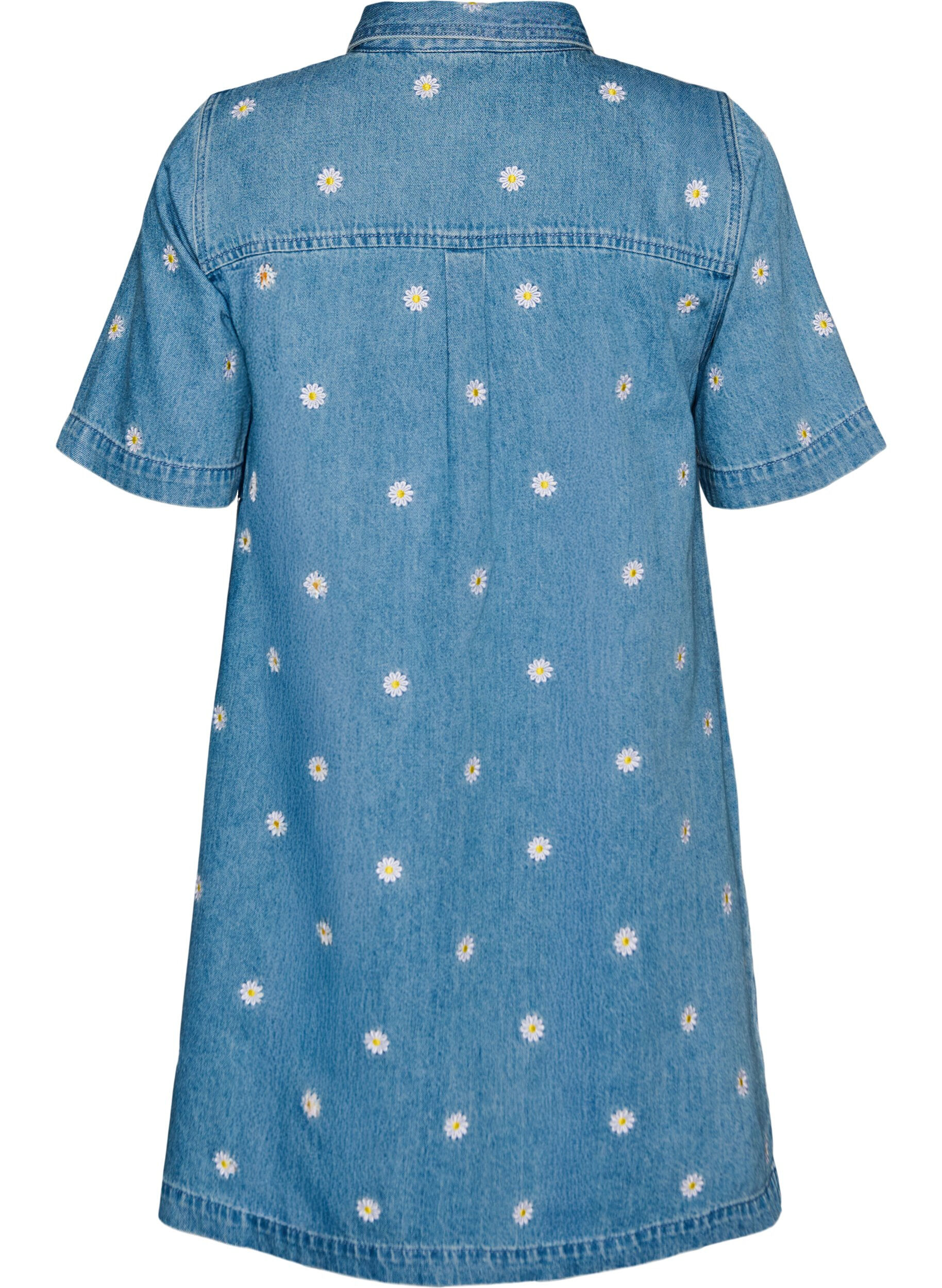 ZizzifashionShort denim dress with embroidered flowers, Light Blue, Packshot image number 1