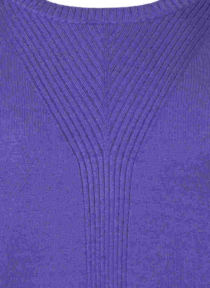 Plain coloured knitted jumper with rib details, Purple Opulence Mel., Packshot image number 2