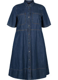 Denim shirt dress with short sleeves, Dark blue denim, Packshot