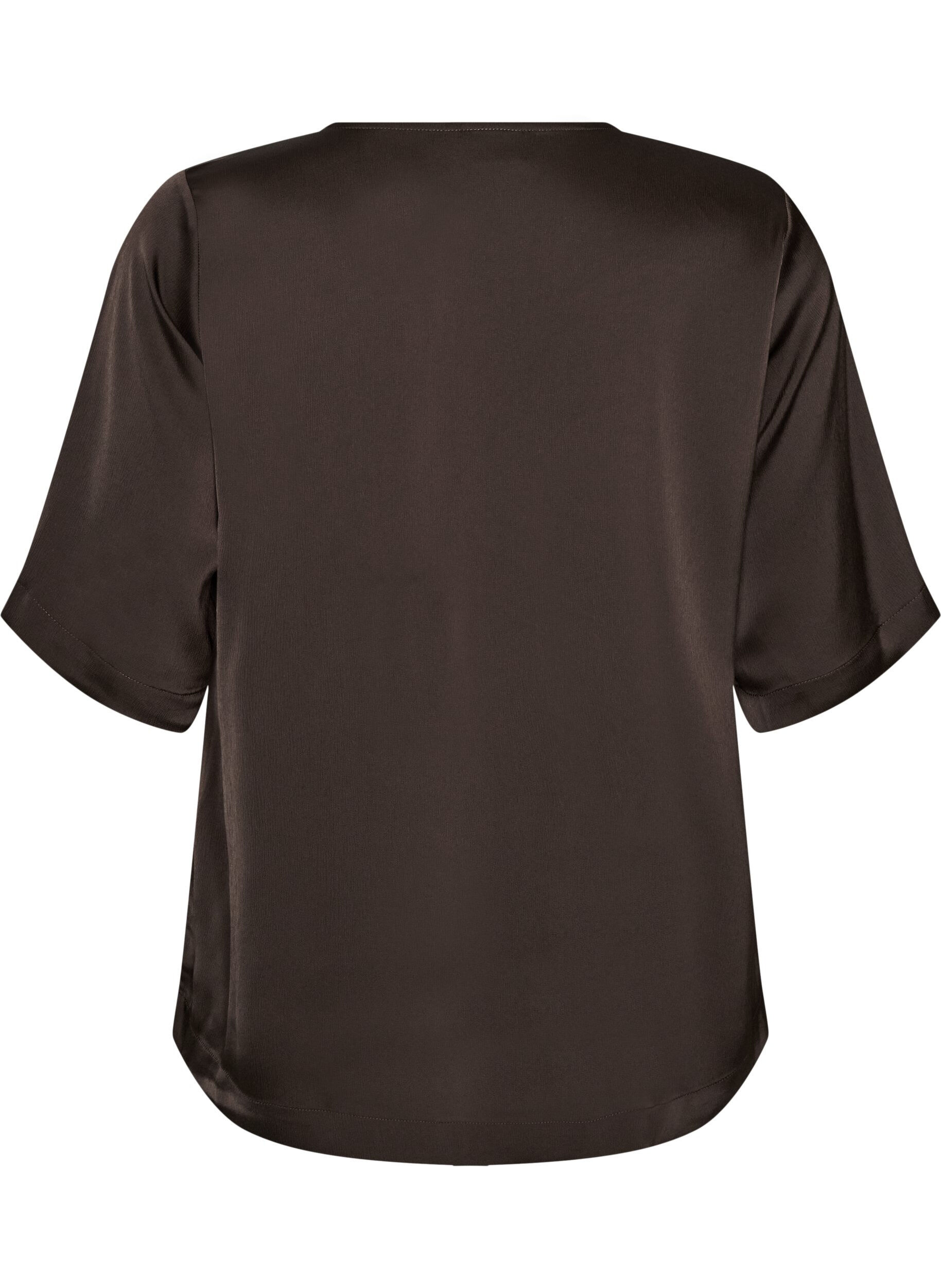 ZizzifashionSatin blouse with elbow-length sleeves, Brown, Packshot image number 1