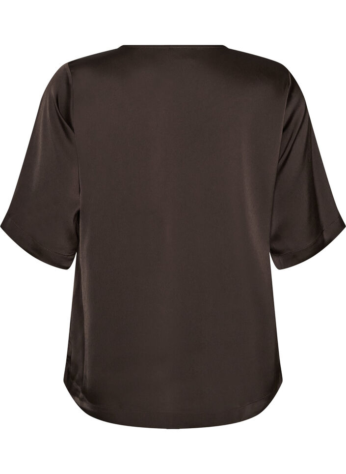Satin blouse with elbow-length sleeves, Brown, Packshot image number 1