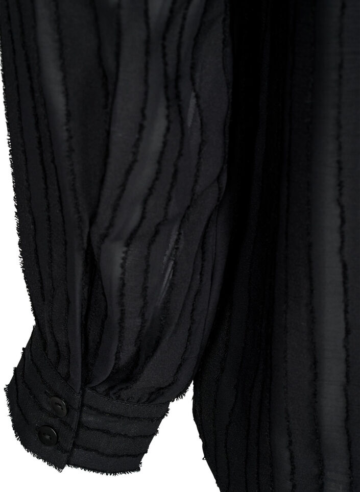 Striped shirt blouse with sheer stripes, Black, Packshot image number 3