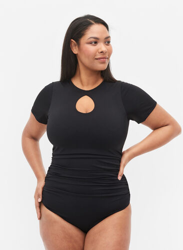 Swimsuit with short sleeves, Black, Model image number 0
