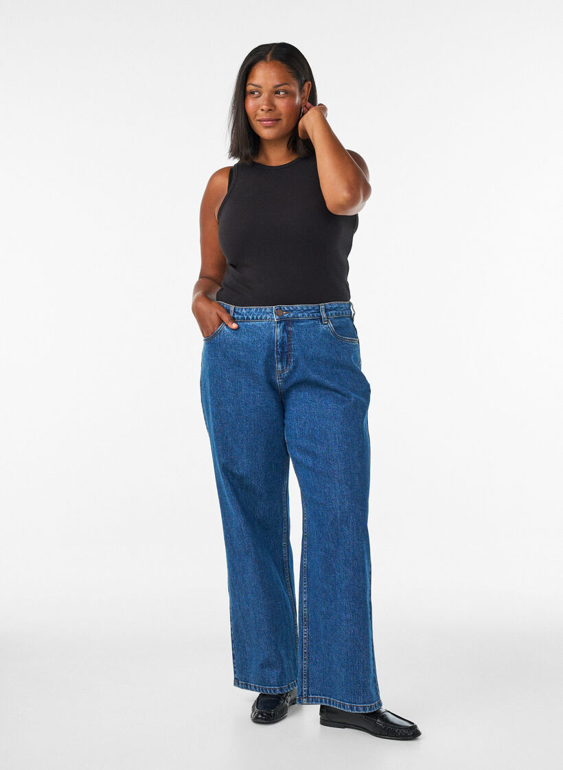 Wide leg jeans with high waist, Blue, Model image number 0