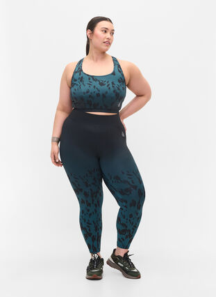 Cropped printed gym leggings, Deep Teal, Model image number 0