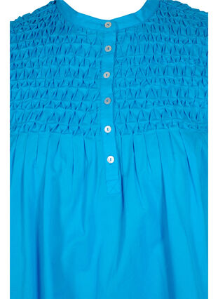 Cotton blouse with 3/4 sleeves and smock, Dresden Blue, Packshot image number 2