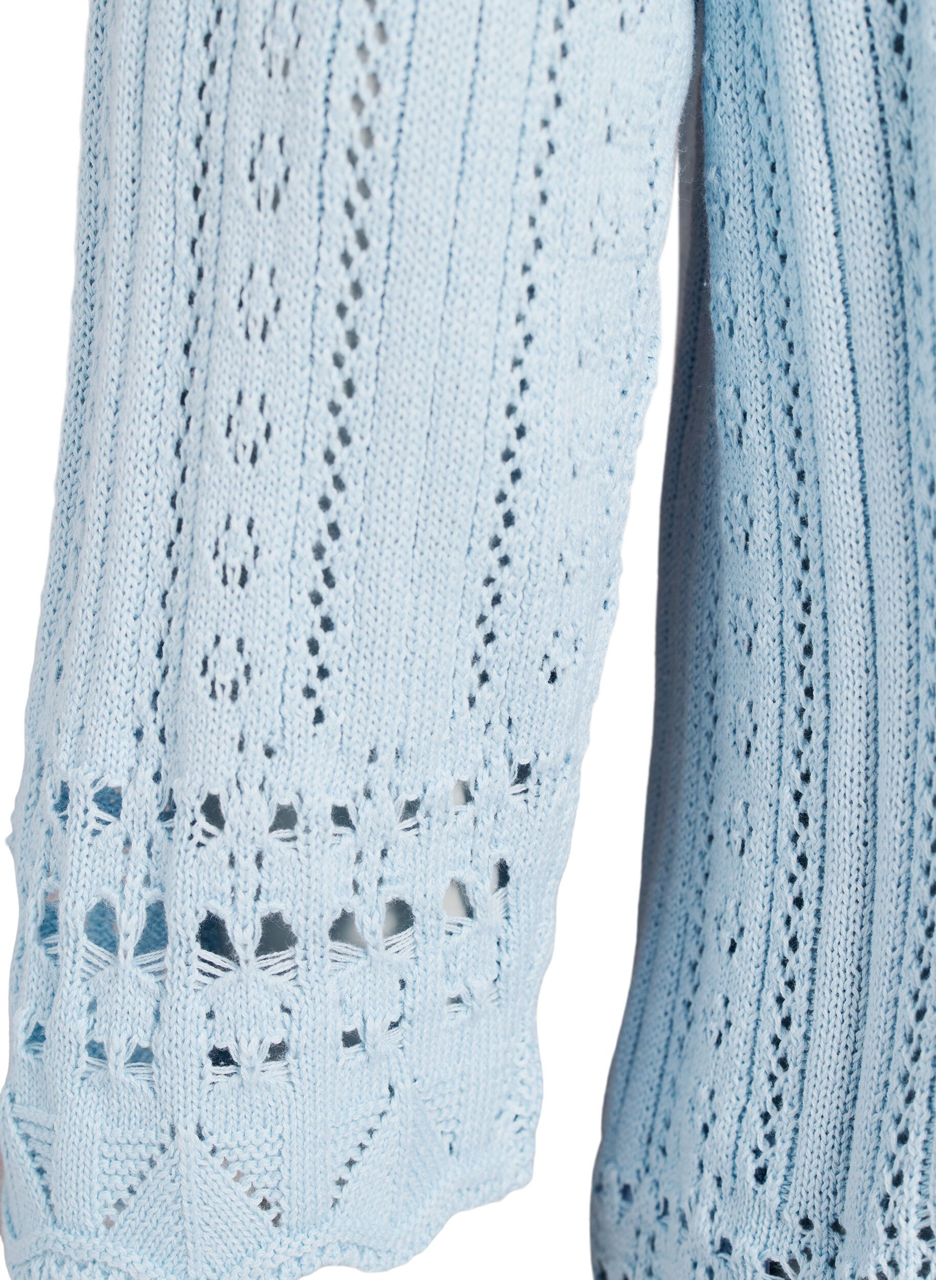 Zizzifashion Knitted top with eyelet embroidery and 3/4 sleeves, Light Blue, Packshot image number 3