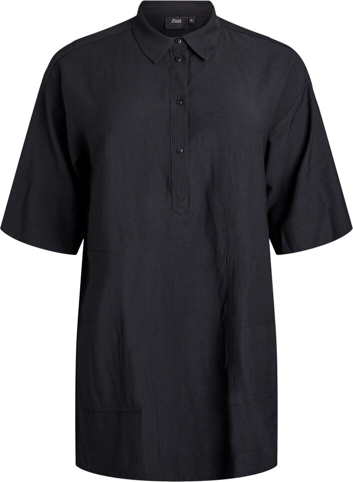 Tunic in viscose with pockets and collar, Black, Packshot image number 0