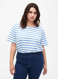 Striped T-shirt in organic cotton, Marina Stripe, Model
