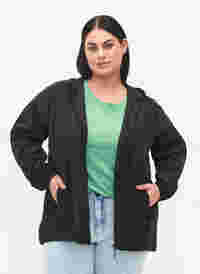 Short jacket with hood and adjustable bottom, Black, Model