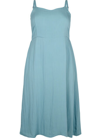Plain coloured viscose strap dress with smock