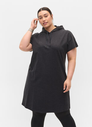 Hooded short-sleeved sweat dress, Black DGM ASS, Model image number 0