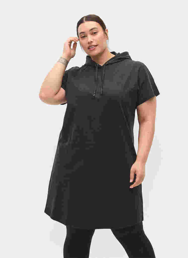 Hooded short-sleeved sweat dress, Black DGM ASS, Model image number 0