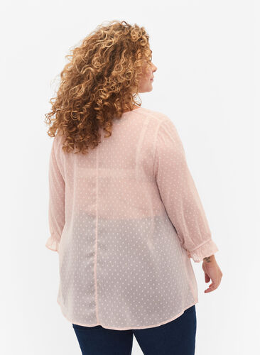 FLASH - Blouse with 3/4 sleeves and textured pattern, Adobe Rose, Model image number 1