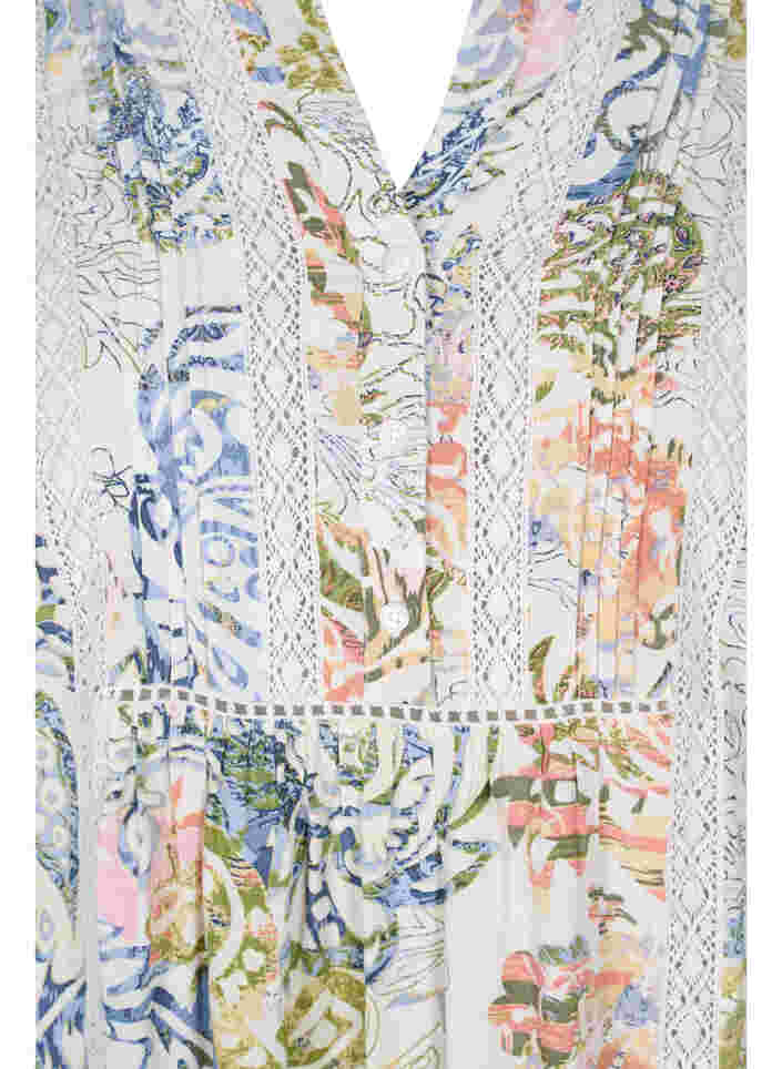 	 Printed viscose tunic with 3/4 sleeves, White Paisley AOP, Packshot image number 2