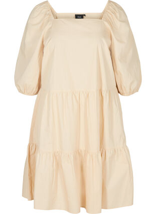 Cotton A-line dress with balloon sleeves, Pink Tint, Packshot image number 0