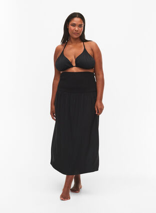 Beach dress in viscose with smock top, Black, Model image number 3