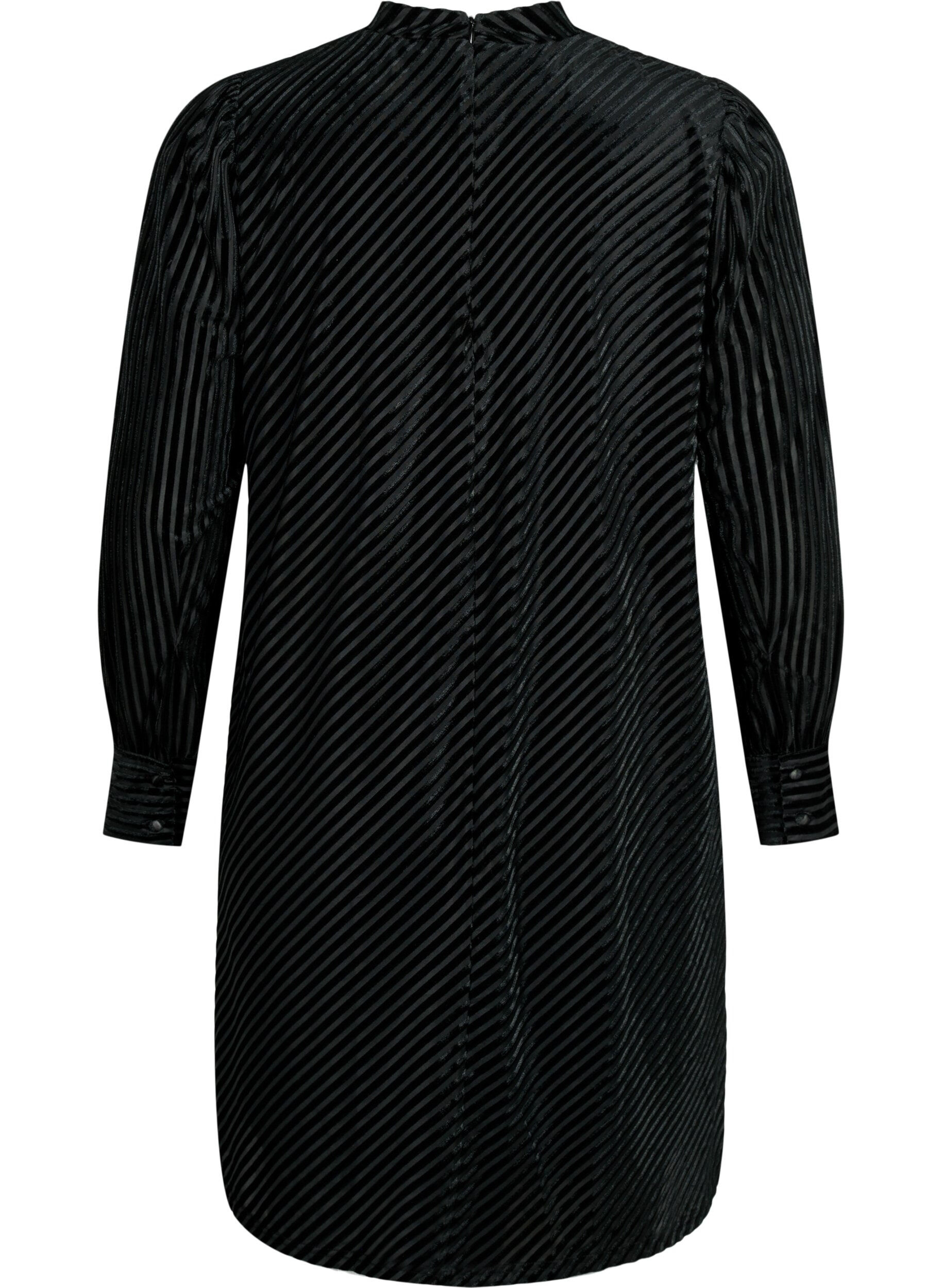 Zizzifashion Structured pattern dress in velour, Black, Packshot image number 1