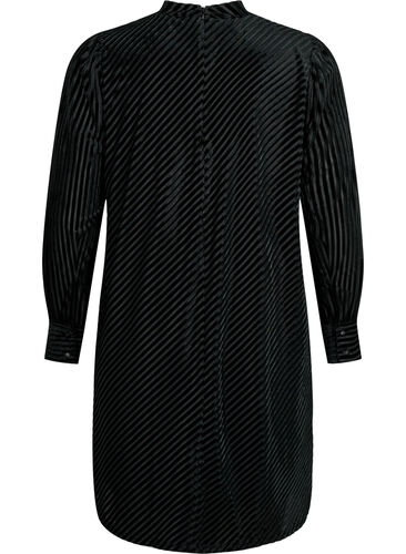 Structured pattern dress in velour, Black, Packshot image number 1