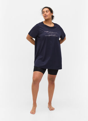 Oversize sleep T-shirt in organic cotton, Night Sky Text, Model image number 2