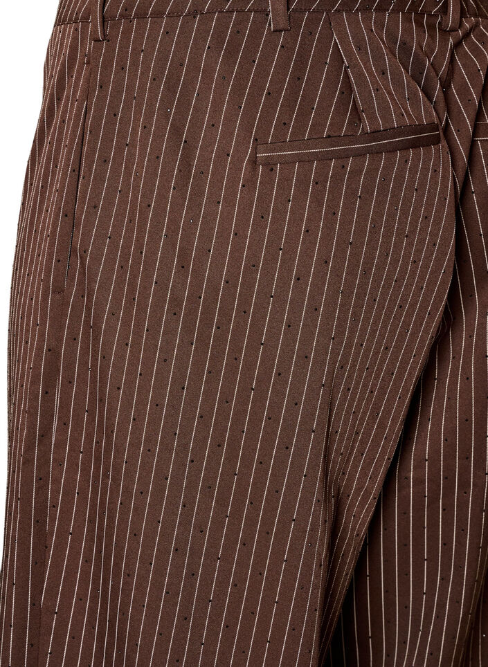 Pinstripe trousers with rhinestones and wide legs, Brown, Packshot image number 3