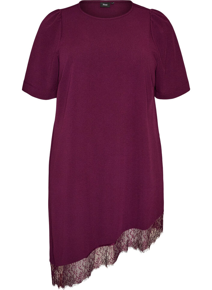 Tunic with asymmetric lace trim, Purple, Packshot image number 0