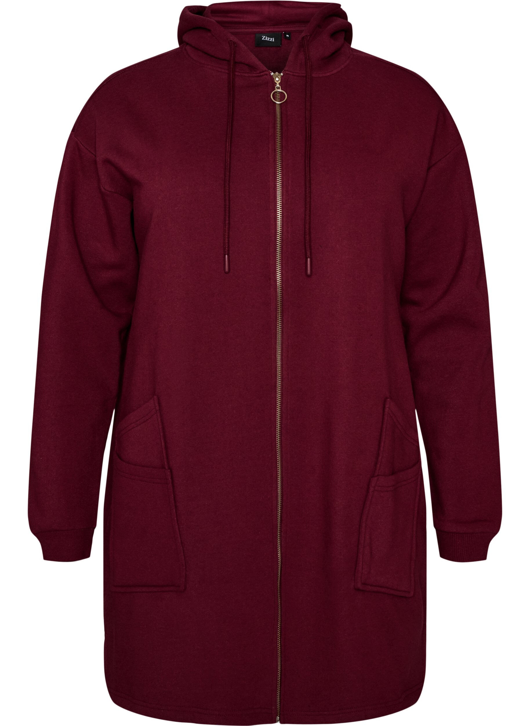ZizzifashionLong hooded cardigan with zipper, Red, Packshot image number 0