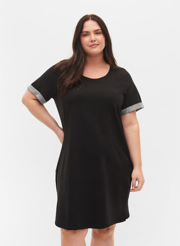 Sweater dress with short sleeves and slits, Black, Model image number 0