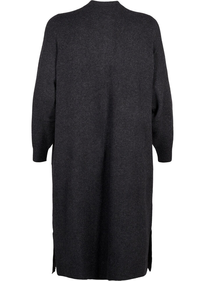 Long knitted cardigan with pockets, Dark Grey Melange, Packshot image number 1