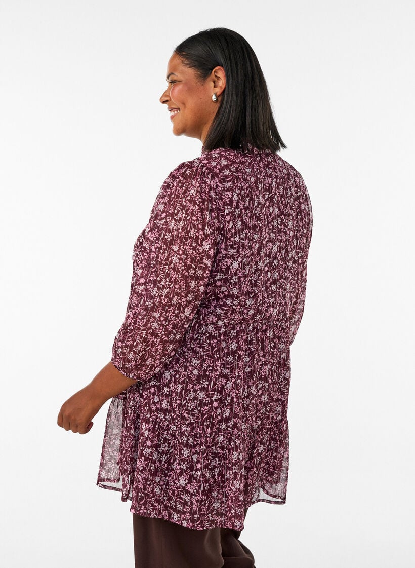 Tunic with floral print and glitter threads, Red, Model image number 2