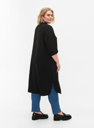 Long dress jacket with button closure, Black, Model image number 1