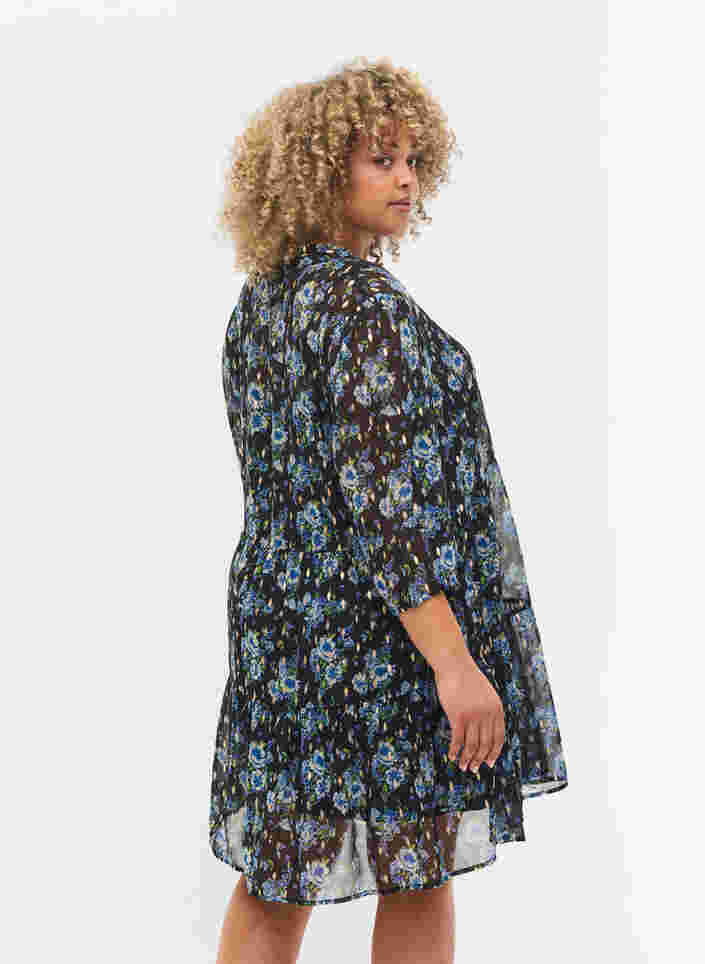 Tunic with floral print and lurex, Blue Ditzy Flower, Model image number 1