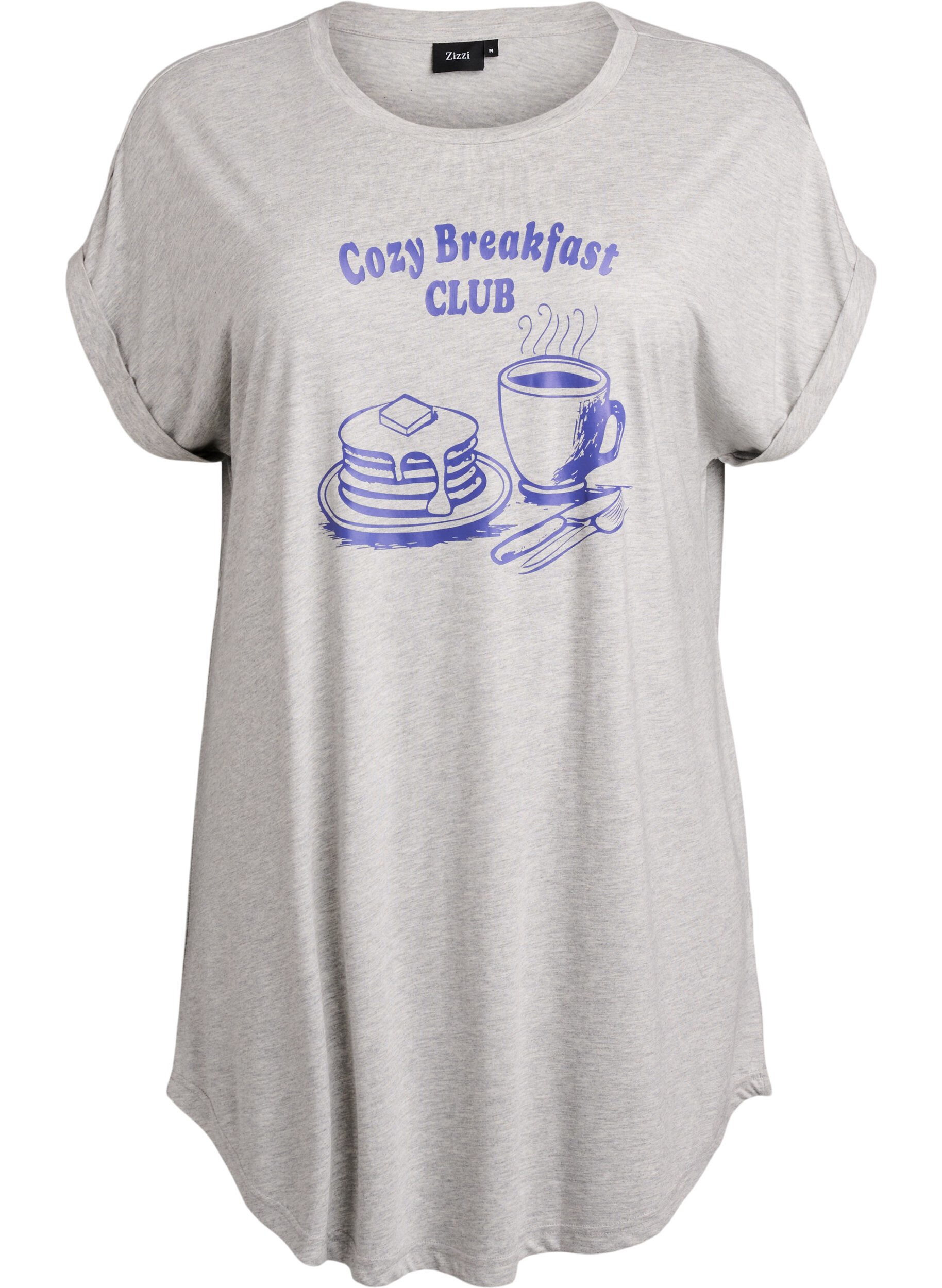 ZizzifashionShort sleeve nightgown with text print, Grey, Packshot image number 0