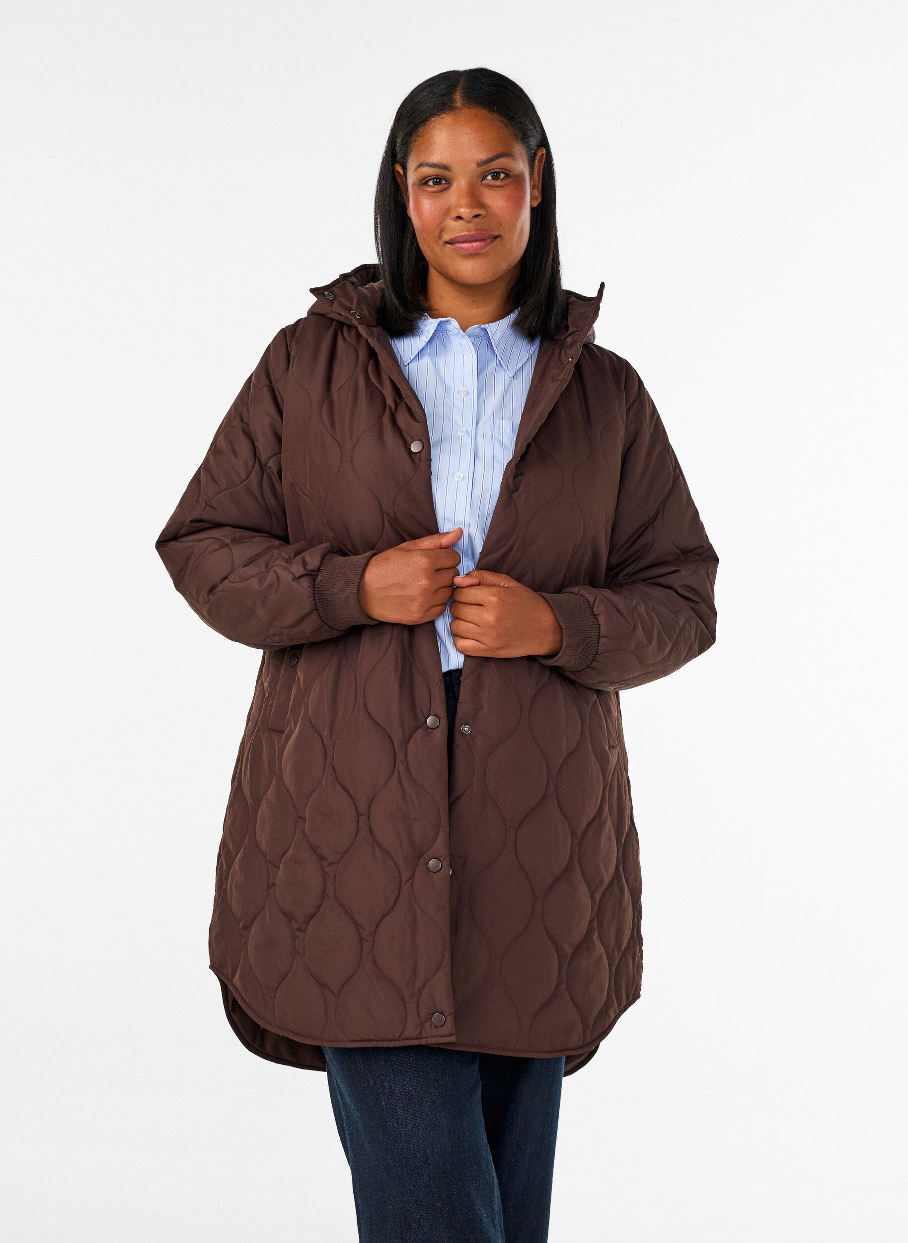 ZizzifashionMid-length quilted jacket with a hood, 1682, Model image number 0