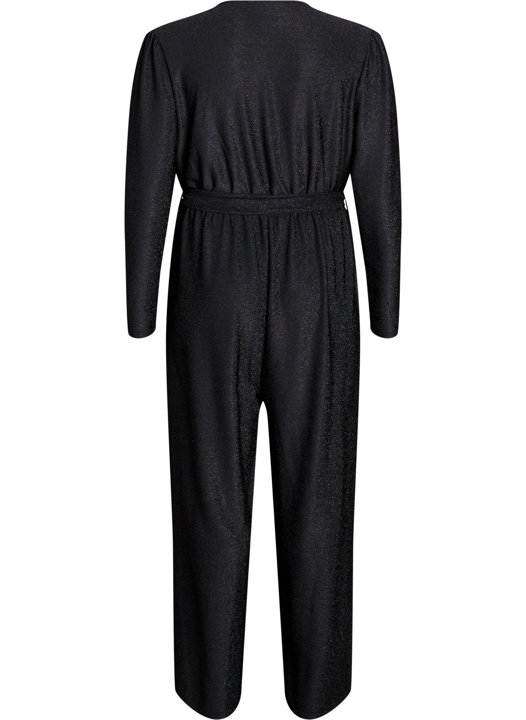 Zizzifashion Jumpsuit with glitter and tie-belt, Black, Packshot image number 1
