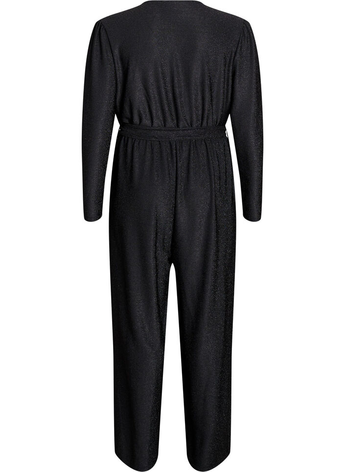 Jumpsuit with glitter and tie-belt, Black, Packshot image number 1