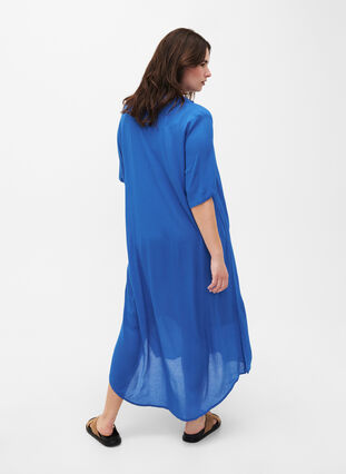 Viscose shirt dress with short sleeves, Victoria blue, Model image number 1